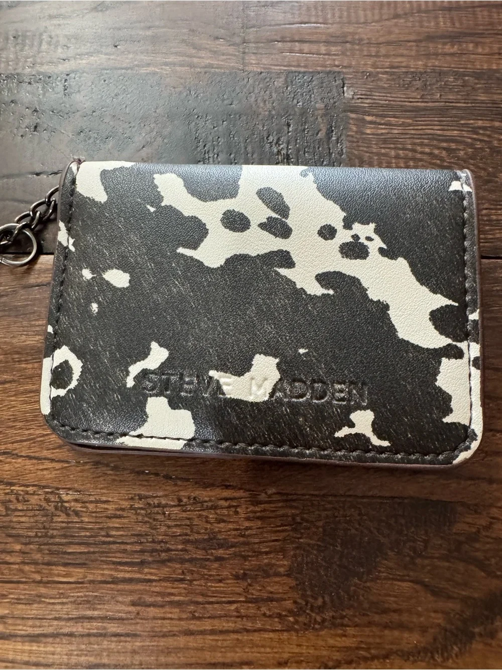 Steve Madden Brown & White Cow Print Card Holder Keychain